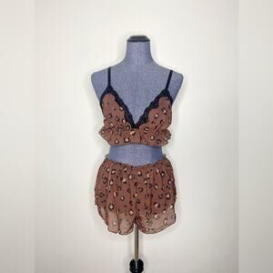 Mentionables Two Piece Animal Print Bralette And Shorts Lingerie Set XL